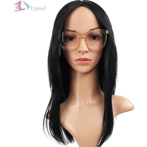 UENEL Medium Black Straight Synthetic Wigs With Bangs For Women Cosplay Natural Looking Wig 20Inch Free Shipping