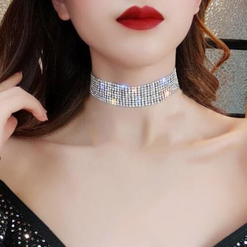 European Style Women Bundle Neck Element Necklace Fashion Jewelry Punk Hip Hop Choker Necklace Inlay Rhinestone Collar Gift