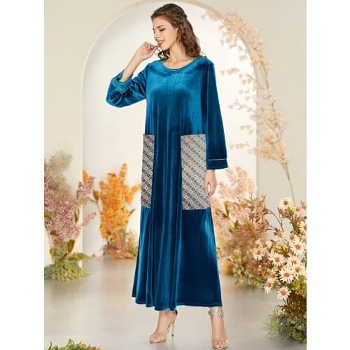 Winter Elegant Muslim Velvet Dress Women Moroccan Kaftan Kimono Jubah Long Robe Abaya Islamic Clothing Turkey Hijab Arabic Dress