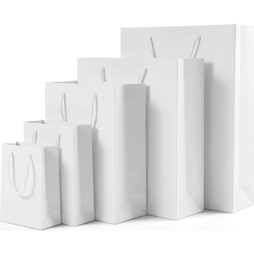 1PC/lot High Quality Kraft Paper Bag with Handles Elegant White Packaging Bags for Wedding Birthday Party Gift Packing Paper Bag