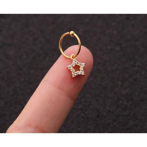 1 PCS Cute Micro Pave CZ Mini Hollow Star Charm Ear Cartilage Cuff Clip Earring Trendy Gold Color Steel Ear Piercing Circle Hoop