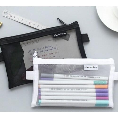 1pc Simple Transparent Mesh Pencil Case Office Student Pencil Bag Nylon School Supplies Pen Case