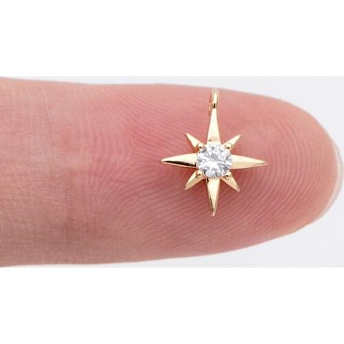 10pcs Gold Tone Brass Star Charms 9x11mm, CZ Paved Mini Star Pendants for Necklace Braelet Women DIY Jewelry Making (GB-774-1)