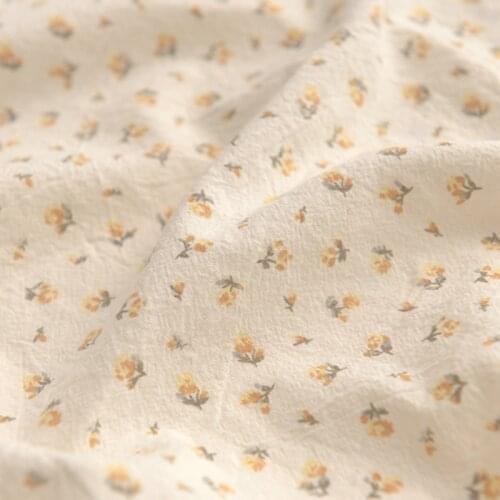 140x50cm Orange Small Flower Washed Cotton Linen Fabric, Making Dress Shirt Childrens Clothing Doll Clothes Curtains Cloth