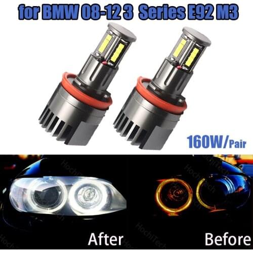 160w Led Marker Car Angel Eyes for BMW 2008-2012 3 Series E92 M3 White LED Halo Angel Eye Headlight Bulbs