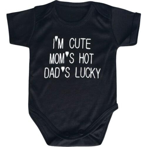 2019 Newborn Baby Boy Girl Bodysuit Outfit Costume Letter I'm Cute Moms Hot Dads Lucky Print Boys Clothes Infant Jumpsuits