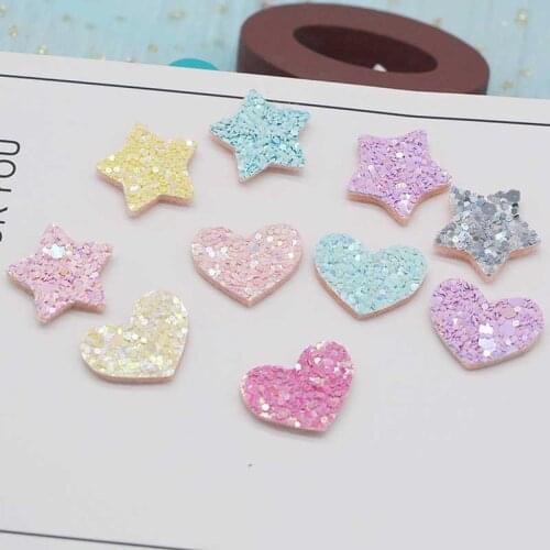 40pcs/lot 2.5cm Glitter Star and Heart Padded Appliques For Baby Clip Accessories DIY Kid patches and Cake Insert Cards