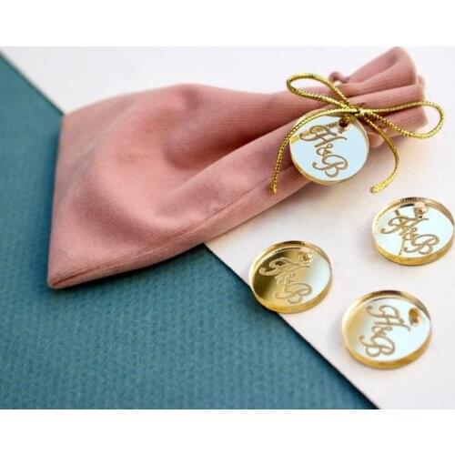 50pcs Gold Wedding Favor Tags, Engraved Custom Initials Tags, Party favors, acrylic wedding shower bridesmaids favors