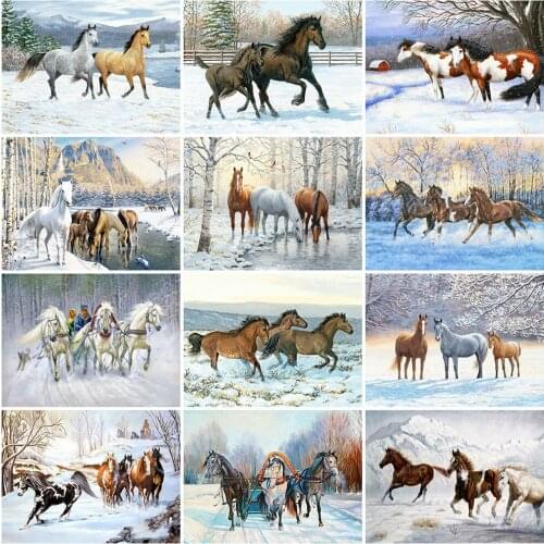 Diamond Painting Winter Animals Cross Stitch Kits Full Square Diamond Embroidery Horse Picture of Rhinestones Home Decor
