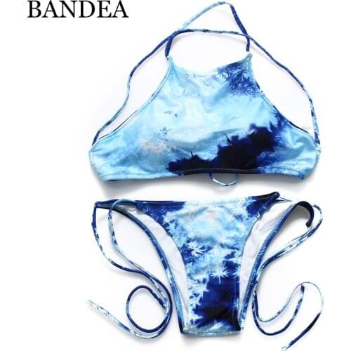 BANDEA 2019 Bikinis Swimwear Padded Summer Style Swimming Suit Halter Printed Swimsuit Bikinis Set Women High Neck Beachwear