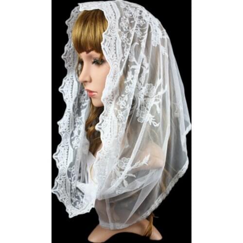 White Embroidery Lace Infinity Veil Catholic Church Lace Veil Mantilla Lady Head Covering