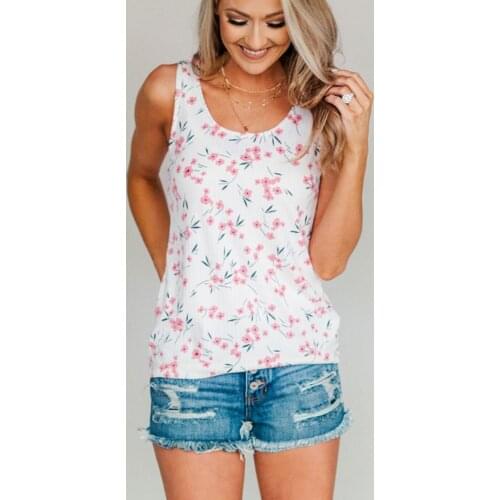 Flower Print White Shirts For Ladies Blusas Mujer De Moda 2021 Блузка O-neck Vest Camisole Shirt Sleeveless Tops For Womens Vest