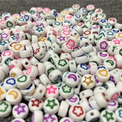 7X4mm DIY Acrylic Beads Flat Round Colorful Spacer Charms Heart Star Moon Flowers For Kids Bracelet Making Findings 200Pcs/Lot