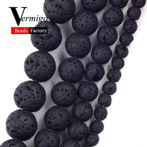 Natural Black Lava Hematite Stone Beads For Jewelry Making Round Spacer Loose Stone Beads 4 6 8 10mm Diy Bracelet Necklace 15"