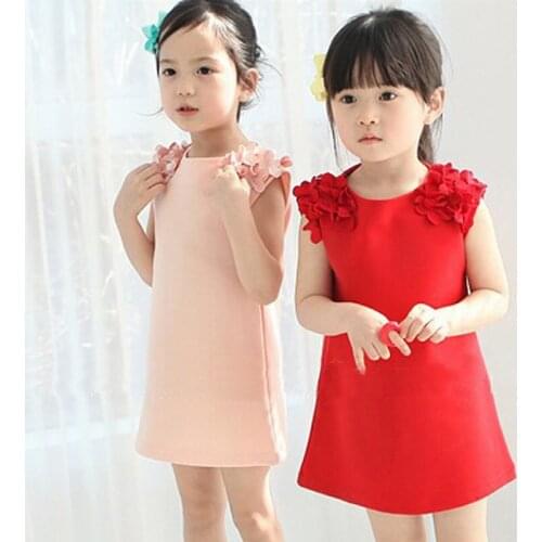 Cleanance Kids Girls Dress flowers shoulder vest dress princess dress Fashion childrens New clothes
