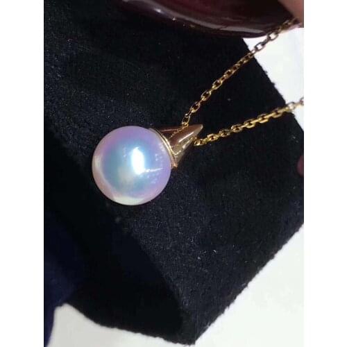 D418 Pearl Pendant Fine Jewelry Solid 18K Gold Natural Round 11-12mm Fresh Water Pink White Pearls Pendants Necklaces for Women