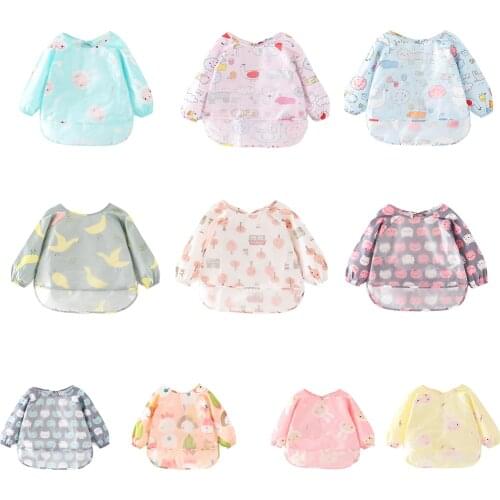 Children Overclothes Long Sleeve Baby Bib Waterproof Bib Mom And Baby Infant Cartoon Children Painting Clothes 0-4 Years