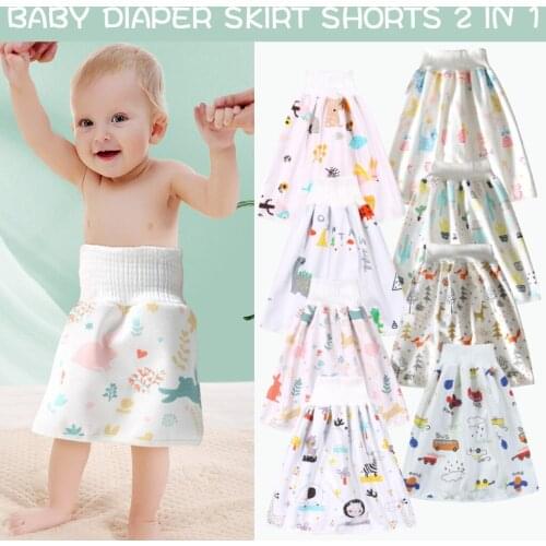 Childrens Diaper Waterproof Leakproof Elastic Waist Shorts Reusable Baby Diaper Skirt Shorts 2 in 1 Boys Girls Training Skirt