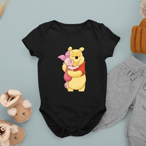 Bear Piglet Toddler Romper Summer Black Tops Anime Winnie the Pooh Kawaii Pop Streetwear Girl Boy Newborn Onesie