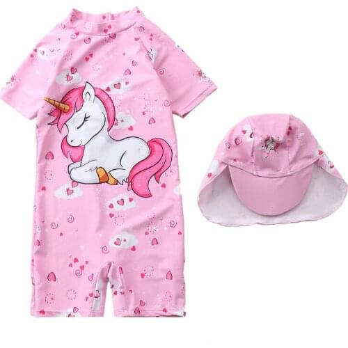 Childrens Swimsuit Girls One-Piece Swimwear for Children and Girls Pink Love Unicorn Baby Baby Girls Swimwear XYY-20
