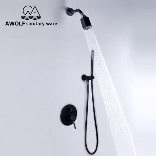Bathroom Shower Set Solid Brass Matte Black Wall Mounted Mixer Shower Head Spray Concealed Simplicity Plated Shower Bath AH3030