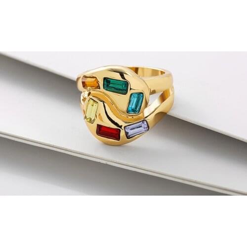 Geometric Rainbow Crystal Tai Chi Yin Yang Rings for Women Punk Gold Metal Big Chunky Finger Ring Party Jewelry 2021 New