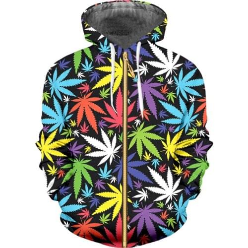 IFPD EU/US Size Colorful Leaves 3d Printed Man Zipper Hoodies Harajuku Weeds Hoodie Casual Fashion Sweatshirt Plus Size Pullover