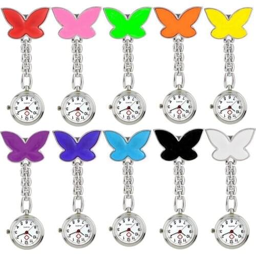 10pcs/lot butterfly design shape unisex women ladies nurse pocket watches wholesale doctor medical hang clip hang quartz watches