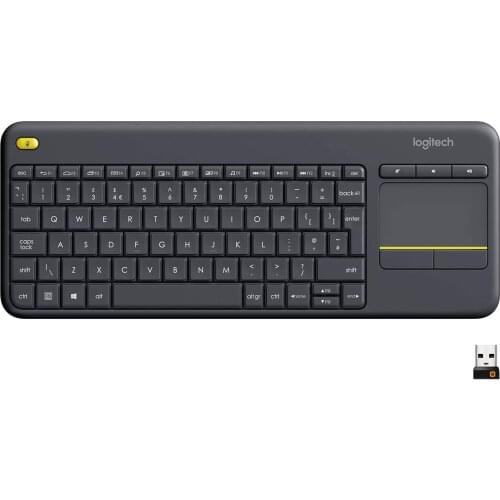 Logitech K400 Plus Wireless Livingroom Keyboard with Touchpad for Home Theatre PC Connected to TV, customizable Multi-Media Keys