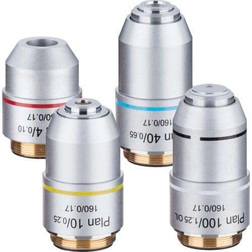 AmScope Plan Objective Lens Set 4X 10X 40X 100X PAX