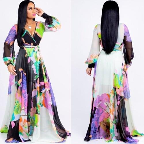 Floral Print Summer Elegant Boho Long Maxi Style Dress Evening Party Beach Dress Formal Long Sleeve Chiffon Dresses 2019 New