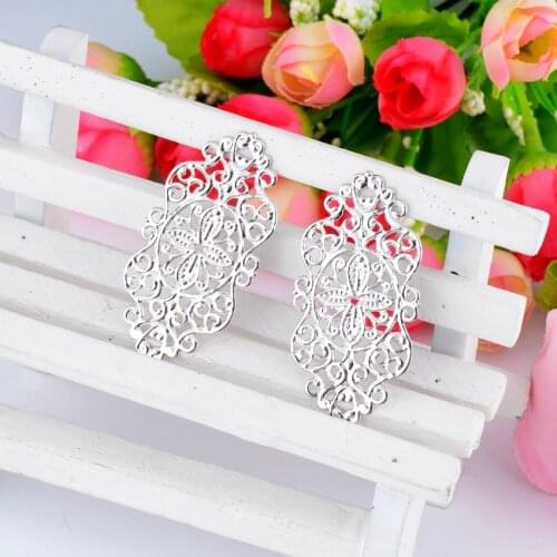 MIAOCHI 50Pcs Filigree Metal Crafts Decoration DIY Wraps Flower Connectors Findings 45x23mm J0552