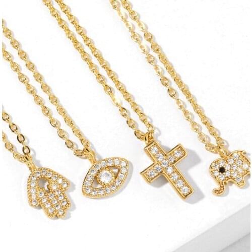 Cross evil eye Elephant multicolor micro pave cz zircon cubic zirconia necklace copper Clavicle Snake Chain Choker Pendant