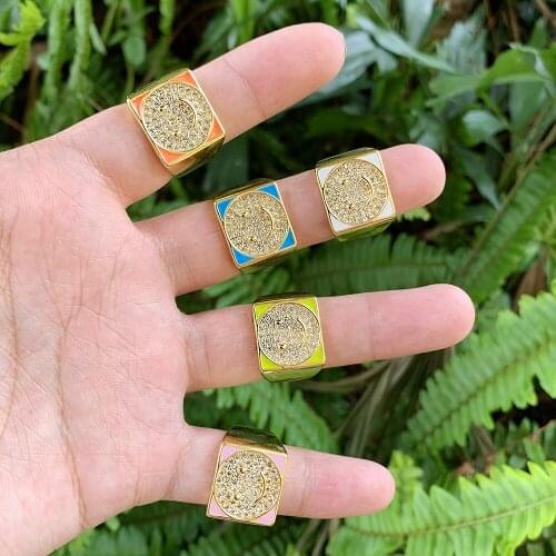 18k gold plated fashion jewelry colorful enamel cute smile face shape women rings