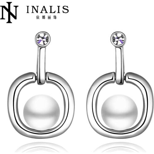 Fashion Jewelry Women Earrings Double Sided Matte Ball Circle Simulated Pearl Stud Earrings For Women Girl E994-C