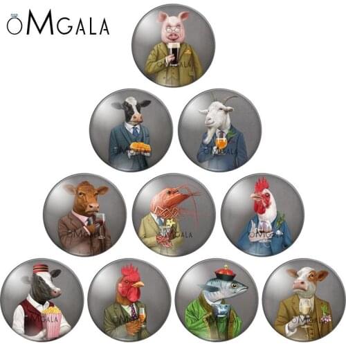 Fashionable Suit Pig Sheep Cow Animals 10pcs mixed 12mm/18mm/20mm/25mm Round photo demo glass cabochon flat back Making findings