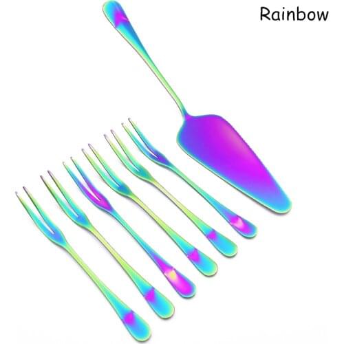 Colorful Stainless Steel Butter Knife Dinnerware Set Multicolor Cake Knife Dessert Fork Fruit Forks Tableware Cutlery 7pc/set