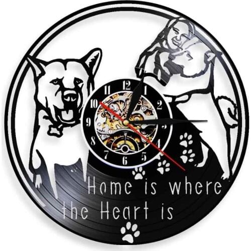 Home Is Where The Heart Is Dog Owners Home Decor Vinyl Record Wall Clock Puppy Love Doggy Art Carved Album Music Record Clock