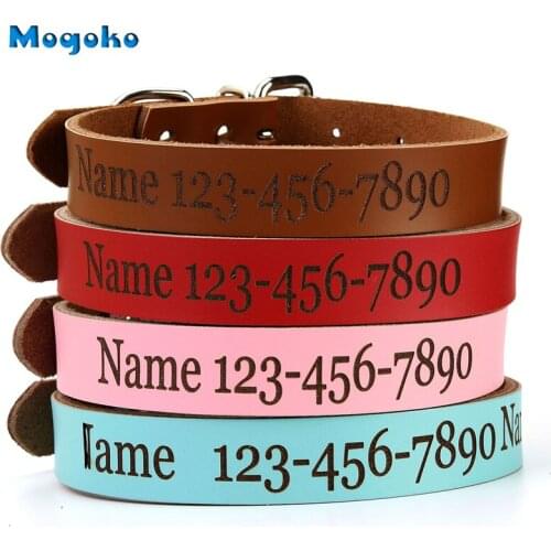 Mogoko 1x Leather Personalized Dog Puppy Collars Custom Cat Pet Name Phone ID Collar Free Engraving For Small Medium Large Dogs
