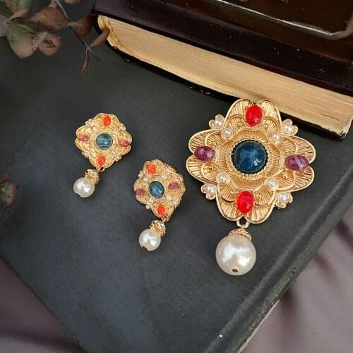 Away baroque palace restoring ancient ways brooch pearl 925 earrings ear clip female suit a corsage earrings