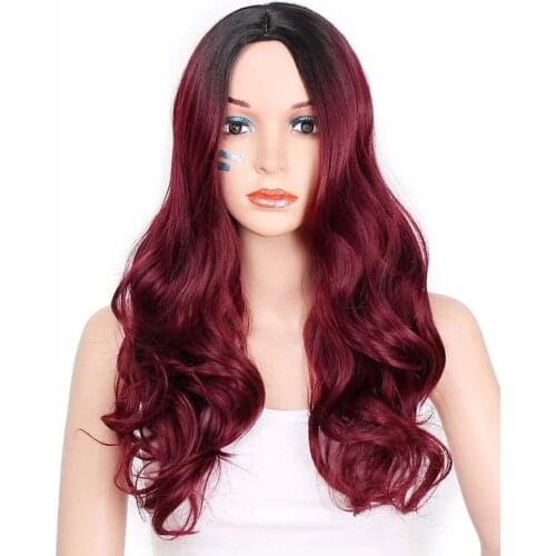 HAIRJOY Synthetic Hair Wig Wavy Wine Red Natural Black 26 inch Long for Women