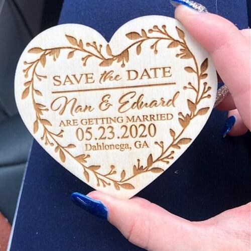 Personalized Save The Date Magnets Wood Magnet Retro Heart Shape Design Wedding Save The Date Magnets
