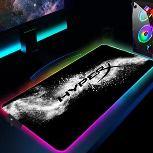 RGB Mouse Pad HyperX Logo Anime Gaming Mousepad Gamer Large LED Black Rubber Mouse Mat PC Keyboard Pad For Computer Laptop Pad