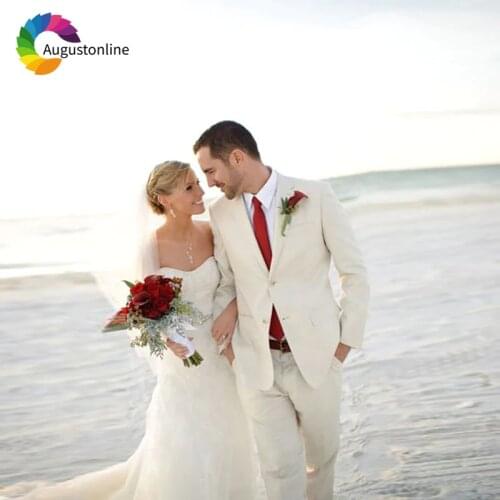 Ivory Wedding Suits Summer Beach Groom Tuxedos Slim Fit Groomsmen Suits 2 Pieces (Jacket+Pants) Best Man Blazer Costume Homme