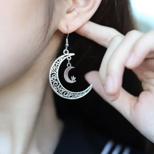 Vintage Crescent Moon Earrings Moon Dangle Earrings Handmade Statement Punk Earrings Women Earrings Aretes 2021 New