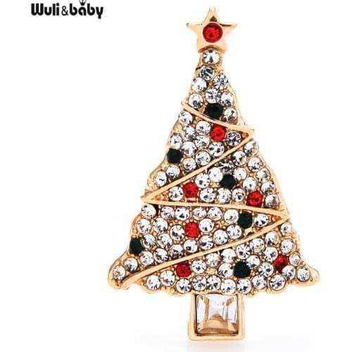Wuli&baby Sparkling Rhinestone Christmas Tree Brooches For Women Men New Year Brooch Pin Jewelry Gifts