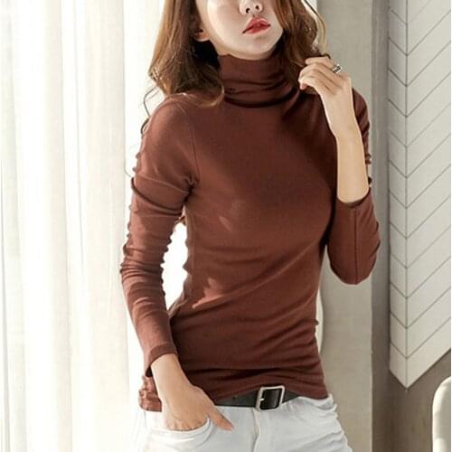 2020 Autumn Winter New Ladies High Neck Bottoming Shirt Long-Sleeved Korean Womens Warm Slim Solid Color T-Shirt