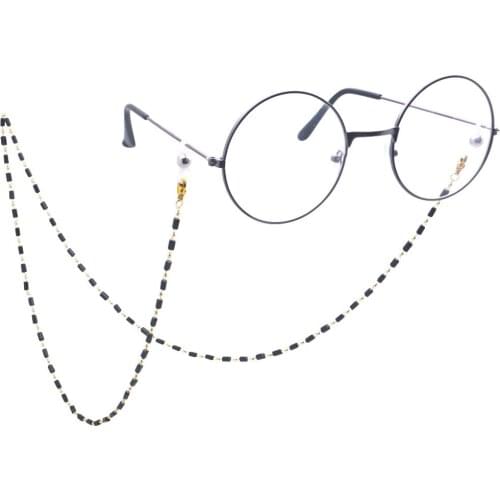 Women Black Square Gold Beads Glasses Chain Holder Metal Eyeglass Sunglasses Strap Face Mask Lanyard Reading Glasses Rope