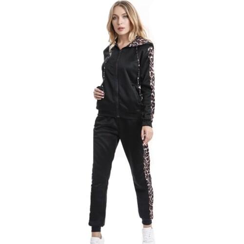 Womens Fashion Sportswear two-piece Fashion Casual Suit Fitness Leopard Patchwork long-sleeved Spring Summer Fitness Clothes