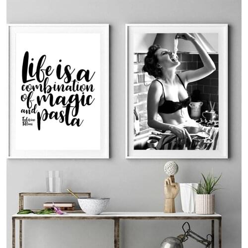 Spaghetti Woman Print Pasta Moment Poster Life Quote Wall Art Canvas Painting Foodie Woman Photography Kitchen Picture Art Decor